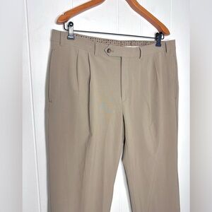 L. Ralph Lauren Poly Stretch Pleated Dress Pants Tan